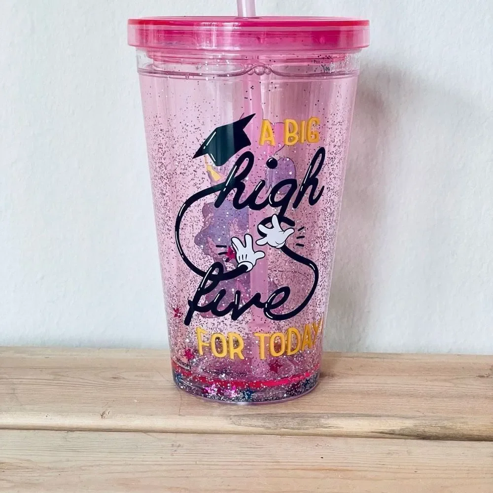 NWT Disney Minnie Mouse Prom Grad Pink A Big High Five for Today travel Tumbler